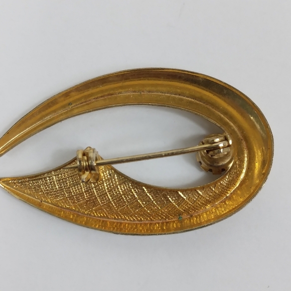 Vintage Prong Set Rhinestone Pin Gold Plated Metal Mid Century Modern - Picture 5 of 6